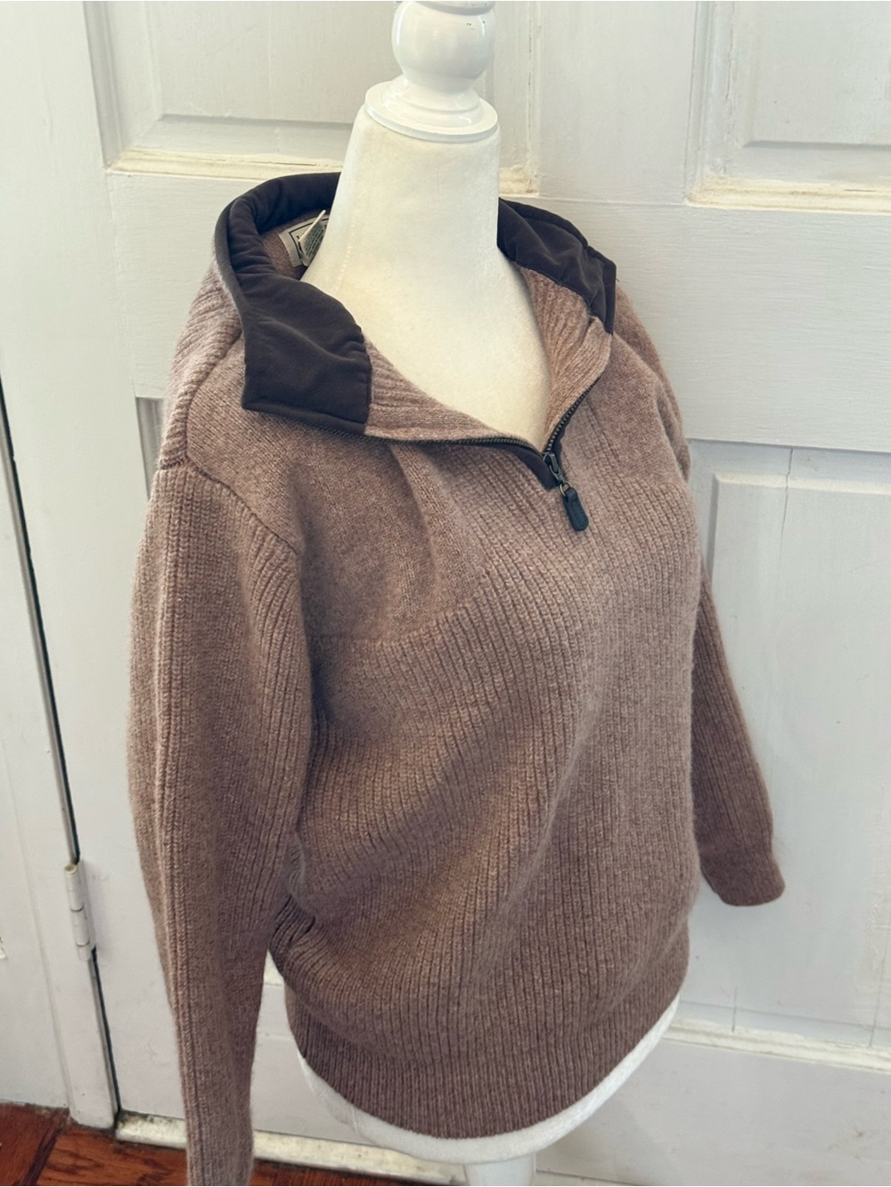 L.L Bean Lambs Wool 
Men's Half-Zip Hoodie Sweater in Brown